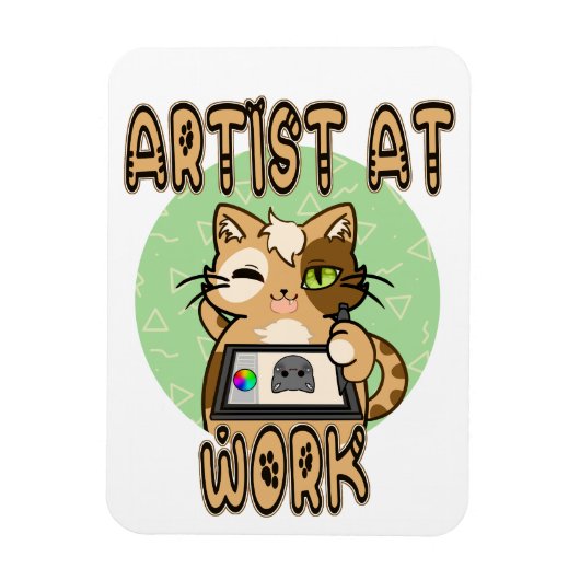 Artist at work cute cat design magneet (Verticaal)