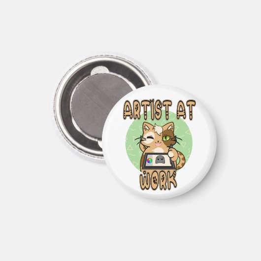 Artist at work cute cat design magnet (Voorkant / Achterkant)
