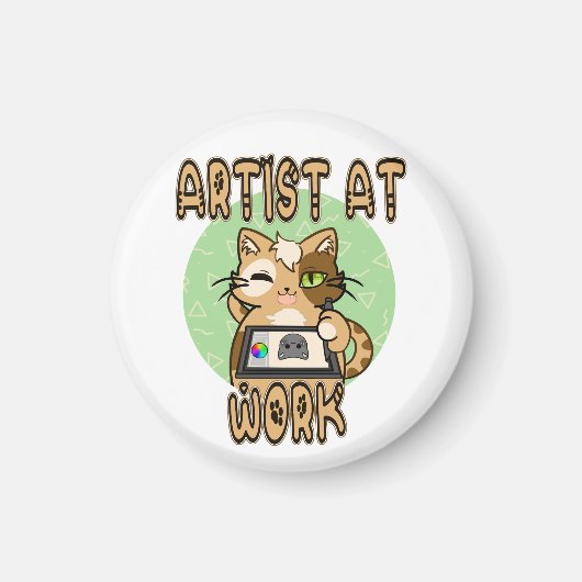 Artist at work cute cat design magnet (Voorkant)