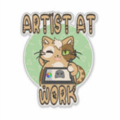 Artist at work cute cat design sticker (Voorkant)