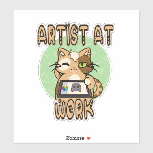 Artist at work cute cat design sticker (Vel)