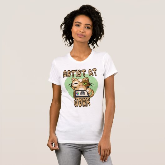 Artist at work cute cat design t-shirt (Voorkant volledig)