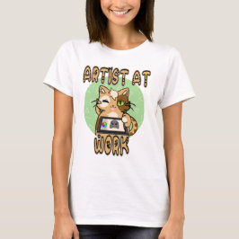 Artist at work cute cat design t-shirt