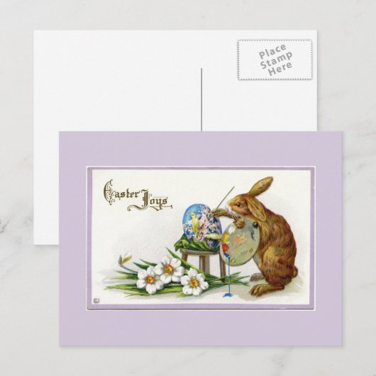Artist Easter Bunny Lavender Briefkaart (Voorkant / Achterkant)