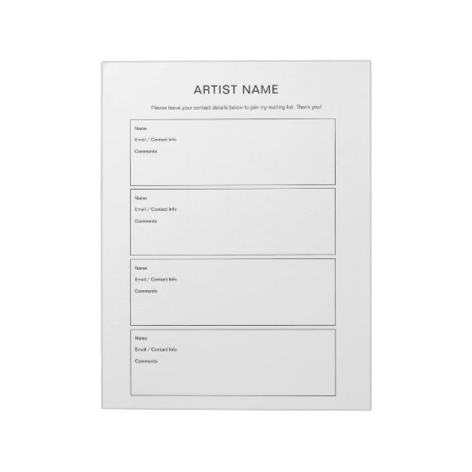 Artist Join Mailing List Art Show Notitieblok (Linkerzijde)