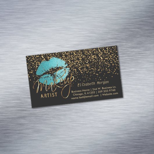 Artist maken met Gold Confetti en Blauwgroen lifte Magnetisch Visitekaartje (Voorbeeld)