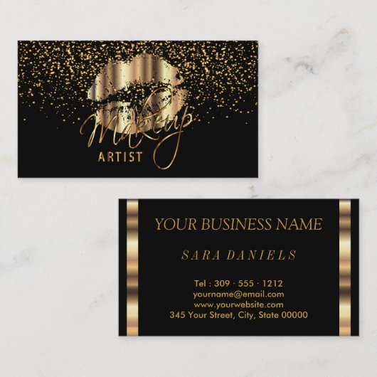 Artist maken met Gold Confetti en Gold Metal Lips Visitekaartje (Voorkant / Achterkant)