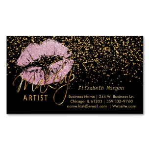 Artist maken met Gold Confetti en roze lips Visitekaartje Magneet