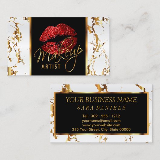 Artist maken met witte marmer Gold en rode accesso Visitekaartje (Voorkant / Achterkant)