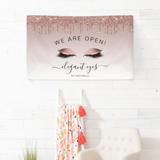 Artist maken we open Roos Glitter Eyes Spandoek (Insitu)