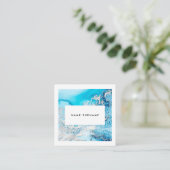 Artist Marble Aqua Waterverf Square Visitekaartje (Staand voorkant)