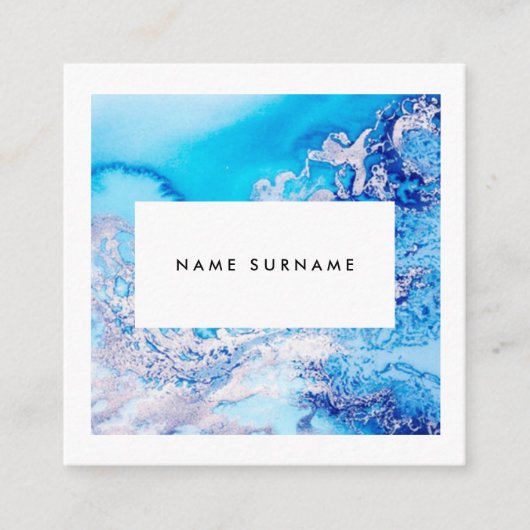 Artist Marble Blue Waterverf Square Visitekaartje (Voorkant)