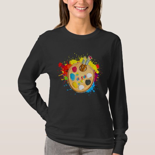 Artist Paint   Palette And Brushes colorful splash T-shirt (Voorkant)