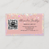 Artist roze holografische Glitter QR-code maken Visitekaartje (Achterkant)