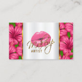 Artist van Makeup met Roze Lips en Bloemen Visitekaartje (Voorkant)