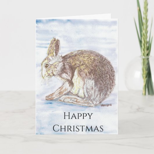 Artist Wanders Card "Happy Kerstmis" Rabbit Kaart (Voorkant)