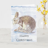 Artist Wanders Card "Happy Kerstmis" Rabbit Kaart (Gele Bloem)