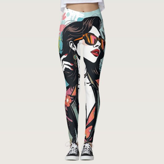 Artistic Abstract Floral-Paint Splatter Yoga Pants Leggings (Voorkant)