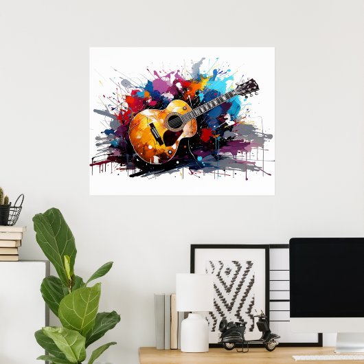 Artistic Abstract Guitar Music Lover's Art Poster (Thuiskantoor)