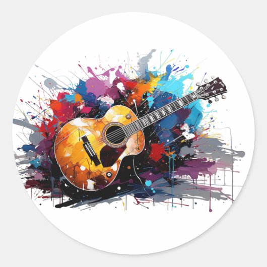 Artistic Abstract Guitar Music Lover's Art Ronde Sticker (Voorkant)