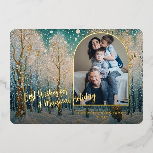 Artistic Abstract Winter Wonderland Art Gold Folie Feestdagenkaart (Voorkant)