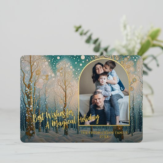 Artistic Abstract Winter Wonderland Art Gold Folie Feestdagenkaart (Staand Voorkant)
