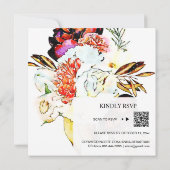 *~* Artistic AR15 QR RSVP Burgundy Floral WEDDING Kaart (Achterkant)