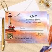 Artistic Beach Vuurtoren Bruiloft RSVP Kaart