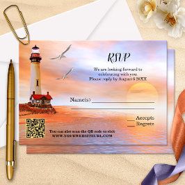 Artistic Beach Vuurtoren Bruiloft RSVP Kaart
