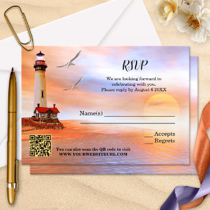 Artistic Beach Vuurtoren Bruiloft RSVP Kaart