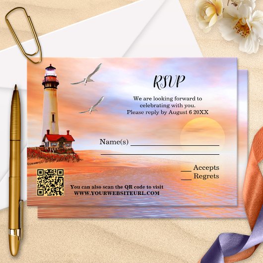 Artistic Beach Vuurtoren Bruiloft RSVP Kaart
