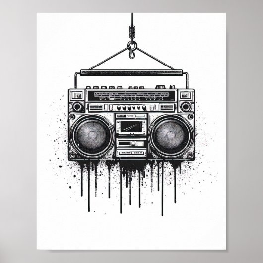 Artistic Black Boombox Poster Wall Art (Voorkant)