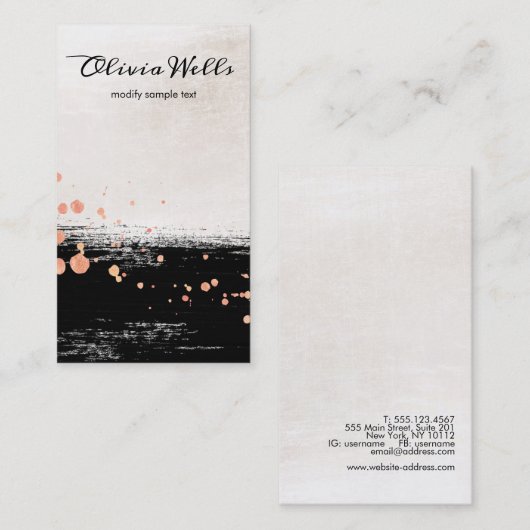 Artistic Black Brushstroke Roos Gold Splatter Visitekaartje (Voorkant / Achterkant)