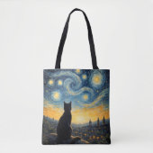 Artistic Black Cat & Celestial Town Reusable  Tote Bag (Voorkant)