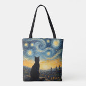 Artistic Black Cat & Celestial Town Reusable  Tote Bag (Achterkant)