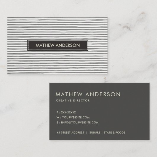 ARTISTIC BLACK WHITE SKETCH STRIPED LINE PATTERN VISITEKAARTJE (Voorkant / Achterkant)