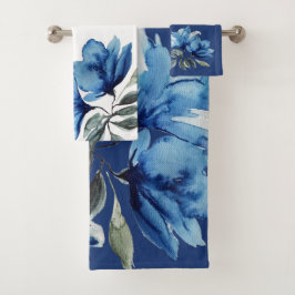 Artistic Blue Floral Drama Waterverf Handgeschilde Bad Handdoek