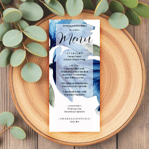 Artistic Blue Floral Waterverf Handbeschilderd Menu