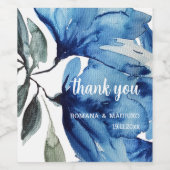 Artistic Blue Floral Waterverf Handbeschilderd Wijn Etiket (Enkel label)