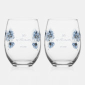 Artistic Blue Flowers Wedding Wijnglas Zonder Voet (Achterkant)