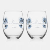 Artistic Blue Flowers Wedding Wijnglas Zonder Voet (Voorkant)
