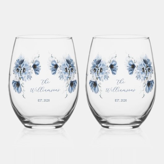 Artistic Blue Flowers Wedding Wijnglas Zonder Voet (Links)