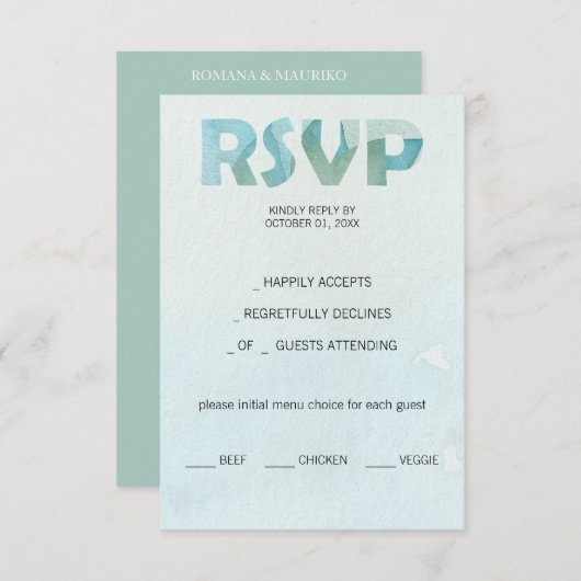 Artistic Blue Herfst Waterverf Kunst RSVP Kaartje (Voorkant / Achterkant)