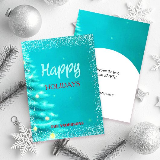 Artistic Blue Holiday Christmas Tree Feestdagenkaart