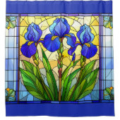 Artistic Blue Iris Floral Glas in lood Douchegordijn (Voorkant)