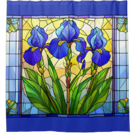 Artistic Blue Iris Floral Glas in lood Douchegordijn