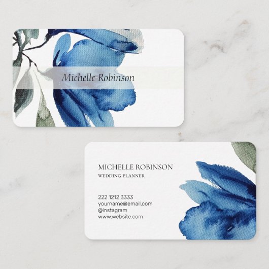 Artistic Blue Oversized Flowers Waterverf Visitekaartje (Voorkant / Achterkant)