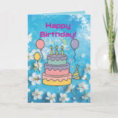 Artistic Blue White Cherry Blossom Birthday Card Kaart (Voorkant)