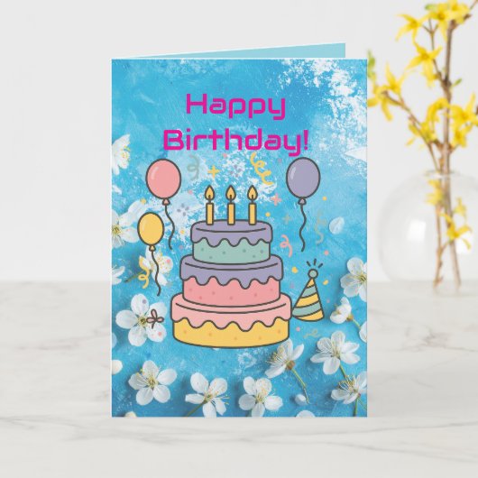 Artistic Blue White Cherry Blossom Birthday Card Kaart (Gele Bloem)