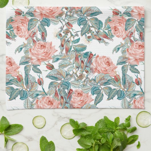 Artistic Blush Peach en koraal Rozen Theedoek (Gevouwen)